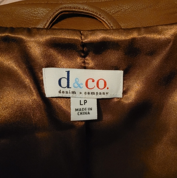 QVC's Denim & Co Cognac Brown Zip Front Leather Jacket Petite Large NWOT - Picture 7 of 8